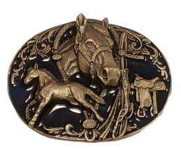 Belt Buckle Rodeo Show Horse Enameled 3D Pewter Metal Vintage Siskiyou USA - $17.26