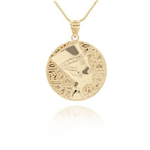10k Solid Gold Nefertiti Egyptian Queen Pendant Necklace - Yellow, Rose, White - £168.59 GBP+