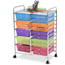 Costway 15 Drawer Rolling Storage Cart Tools Scrapbook Paper Office Organizer - £115.13 GBP