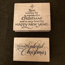 Lot 2 Christmas Rubber Stamps word TREE Embossing Art 560J Wishing You Sentiment - £17.03 GBP