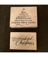 Lot 2 Christmas Rubber Stamps word TREE Embossing Art 560J Wishing You S... - £17.12 GBP