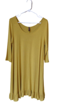 Olive Yellow Green Pullover Knit Dress Ruffle Hem Stretch Knit Sz L 3/4 ... - £6.99 GBP