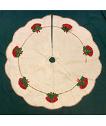 Vintage Christmas tree skirt 3&#39; felt with sequins beads bells applique h... - $28.00