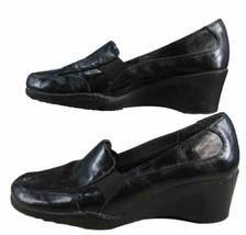 A2 Aerosoles TORQUE Shoes Womens 7.5W Wedge Heel Loafers Black Leather Slip On - £15.58 GBP