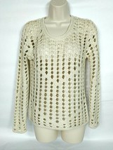 LS Laurie Women&#39;s Sweater Small Cream Scoop Neck Cut Out Long Sleeve - $21.68