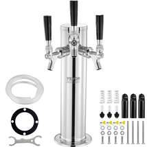 VEVOR Triple Tap Beer Tower, Stainless Steel, Pre-Assembled Tubing, Self... - $72.99