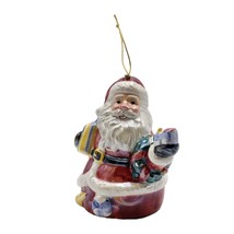 Iridescent Glazed Ceramic Santa Claus with Train &amp; Christmas Gift Orname... - $244.36 MXN