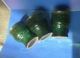 Vintage USSR Soviet Kungur Ceramic anniversary Green Kvass 3psc Mugs Cups marked - £23.28 GBP