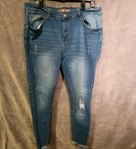 Crystal Rock dark wash high rise skinny jeans with fray bottom size 14 - £15.52 GBP