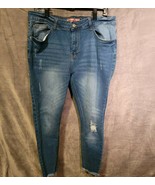 Crystal Rock dark wash high rise skinny jeans with fray bottom size 14 - £15.51 GBP