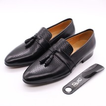 Men&#39;s Tassel Loafers Blue Black Leather   Casual Shoes Handmade Mens Wedding Sho - £100.95 GBP