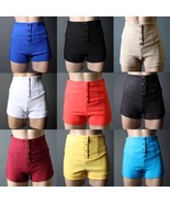 Womens Office Career Work Button High Waist Cuffed Shorts Hot Dress Pant... - €12,85 EUR