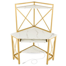 Space-Saving Corner Computer Desk with with Hutch and Keyboard Tray-White - Colo - $192.99