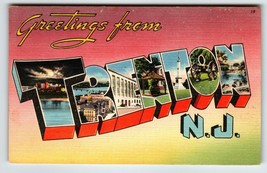 Greetings From Trenton New Jersey Large Letter Linen Postcard Unposted Tichnor - £9.28 GBP