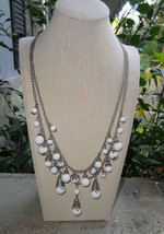 Silver Tone Snow White Teardrop Round Dangle Bead Layered Statement Necklace - £8.69 GBP