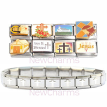 8 Christian Italian Charms + Cross Starter, with Church, Jesus, Blessed  MIX123 - £8.60 GBP