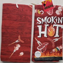 Set of 2 Same Jumbo Printed Cotton Towels (16&quot;x26&quot;) BBQ SMOKIN HOT ON RE... - £11.66 GBP