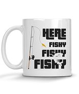 Fishing Coffee Mug, Fish Here Fishy Fishy Fishy Novelty Cup, Gifts For M... - $14.95