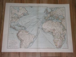 1896 Original Antique Map Of Atlantic Oc EAN Transportation Ship Routes Europe - £26.34 GBP