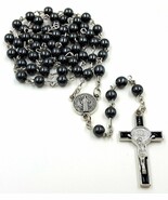 Catholic Rosary Necklace Black Hematite Beads Saint Benedict Medal San B... - £11.52 GBP