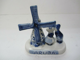 Vintage Blue &amp; White Hand Painted Aruba Windmill Couple Kissing 3-1/2&quot; Tall - £7.80 GBP