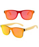 Bamboo Wood Polarized Sunglasses Flat Lens UV400 Red Orange Mirror Unisex - $16.44