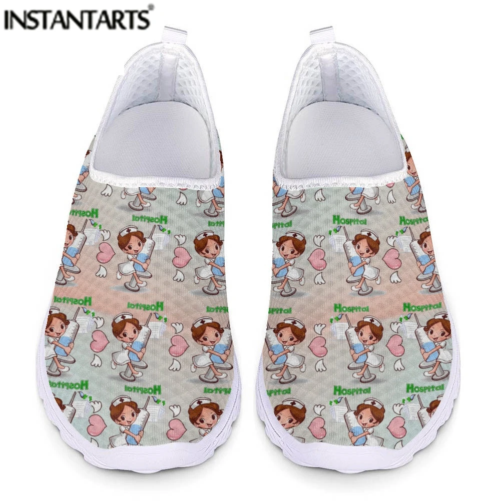 INSTANTARTS Women Comfort Slip-on Flat Shoes Lovely Nurse Girl   Pattern Female  - £62.09 GBP