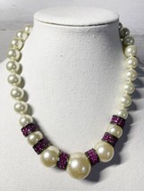 Brighton Temple Faux Pearl Silver Plated Bead Short Necklace Pink Crystal NEW - £19.06 GBP
