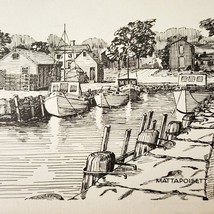 Mattapoisett Massachusetts Postcard 1950s Harbor Boats Artist Card PCBG7D - $19.99