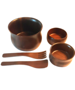 Walnut Salad Bowl with 2 Bowls and Serving Utensils Lebanon Supply Co. MO - £21.25 GBP