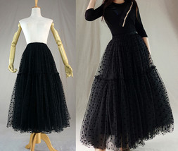 Black Tulle Midi Skirt Outfit Women Custom Plus Size Polka Dot Tulle Skirt