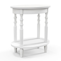 2-Tier Oval Side Table with Storage Shelf and Solid Wood Legs-White - Color: Whi - £62.37 GBP