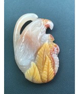 Finely Carved Translucent Cream Eagle Hawk Head w Orange Leaves Stone Pe... - £30.04 GBP