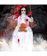 Halloween Outdoor Tree Decorations, Hanging Swinging Doll Girl with Soun... - $74.29 CAD