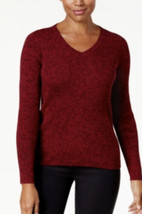 NWT Women&#39;s Karen Scott Ribbed Red/Black Marled V-Neck Sweater Sz Small - £21.35 GBP