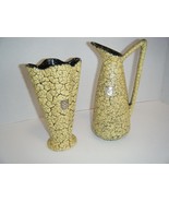 Vintage FOHR KERAMIK Set German Pottery Luna Vase &amp; Pitcher Black Yellow... - £31.65 GBP