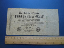 K. Germany Banknote Reichsbanknote 500 Mark 1922 8-stellig A 15565789 - £6.43 GBP