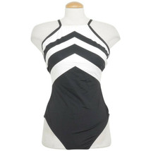 RALPH LAUREN Black White Chevron High Neck One Piece Swimsuit - £46.92 GBP