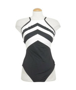 RALPH LAUREN Black White Chevron High Neck One Piece Swimsuit - £47.54 GBP