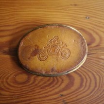 Vtg 70s Handmade Hand Tooled Motorcycle Biker Leather Craft Brass Belt Buckle - £29.22 GBP