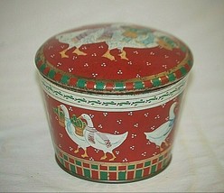 Vintage Meister Duck Goose Litho Metal Tin Can Dome Top Storage Container Brazil - £10.16 GBP