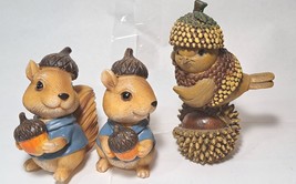 Critters wearing Acorn hats 2 Squirrels and a Bird - £15.72 GBP