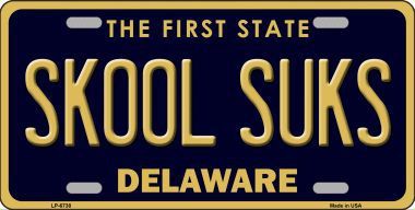 Skool Suks Delaware Novelty Metal License Plate LP-6738 - $13.40