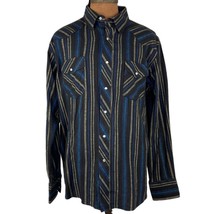 Vintage Wrangler Pearl Snap  Mens XL Shirt Long Sleeve Black Striped flannel - £27.50 GBP