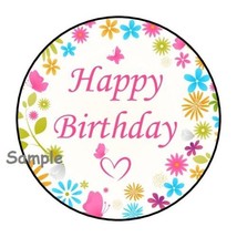 30 Happy Birthday Flowers &amp; Butterflies Envelope Seals Labels Stickers 1.5&quot; Gift - £5.90 GBP
