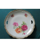 GERMAN FLORAL TRAY PLATTER TWO HANDLES 10 1/2&quot; ROSES GOLD TRIM - $1,425.95 MXN
