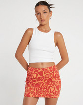 Motel Rocks Ima Skirt In Retro Heart Orange (MR47) - £11.08 GBP