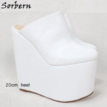 Sorbern White Slip On Mules Wee Platform High Heels Pointed Toe 7 Inch Heels Wom - £190.27 GBP