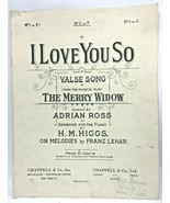 I Love You So From The Merry Widow Play by Adrian Ross 1907 Piano Sheet ... - €15,18 EUR