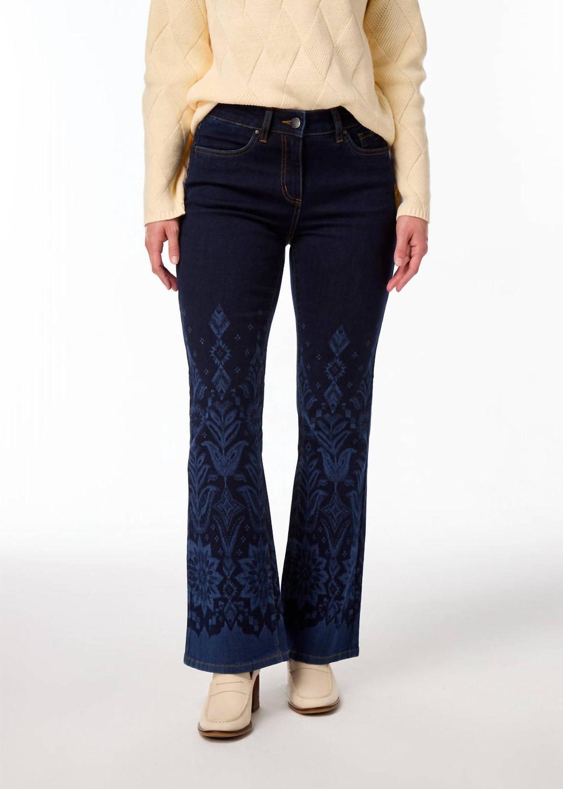 Fdj Olivia Artist&#39;s Print Flare Leg Jean Dark Wash - $82.00